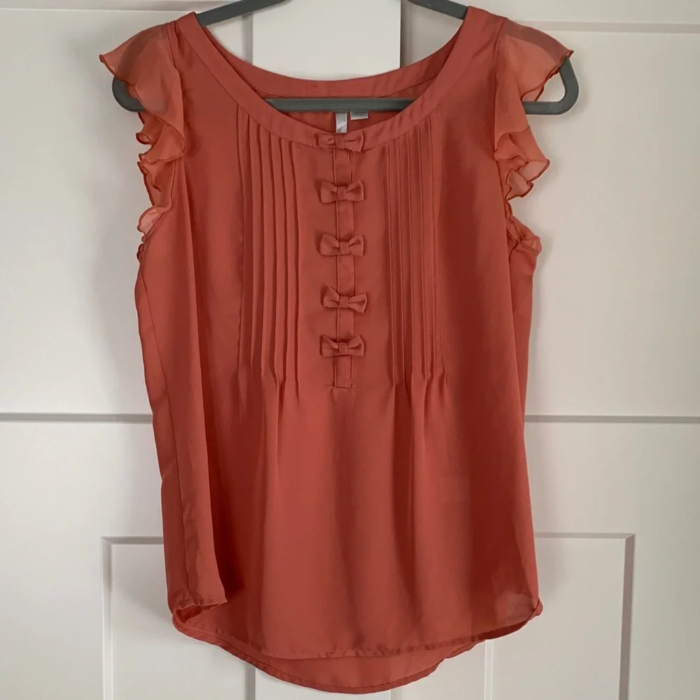 LC Lauren Conrad Coral Blouse with Ruffled Sleeves - Picture 1 of 7